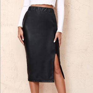 Never worn SHEIN faux leather pencil skirt with slit